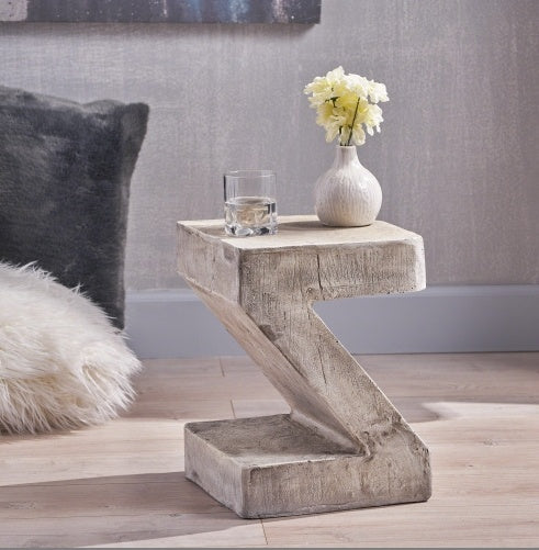 Modern Industrial Z-Shaped Side Table – Concrete Finish, Minimalist Desig