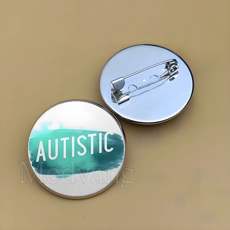 Cartoon Rainbow Autism Glass Brooch Introverted Patient Glass Cabochon Badge Clothes Bag Pin Jewelry