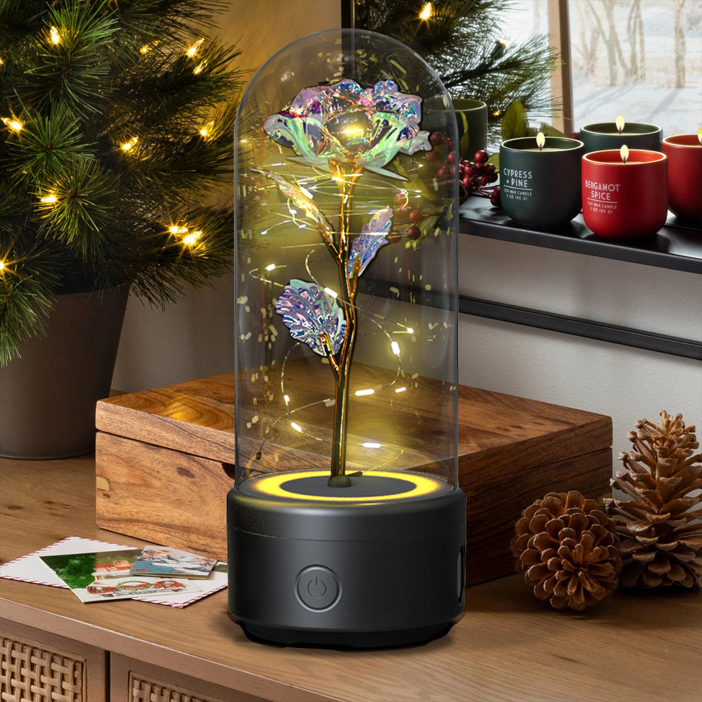 Eternal LED Rose Bluetooth Speaker – Romantic Glass Flower Lamp