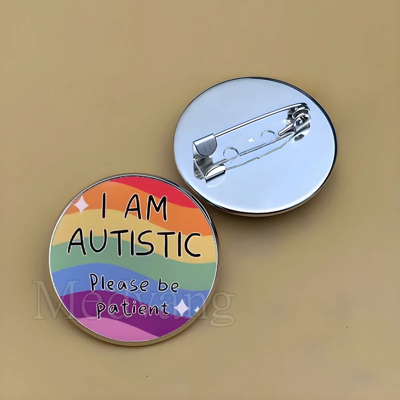 Cartoon Rainbow Autism Glass Brooch Introverted Patient Glass Cabochon Badge Clothes Bag Pin Jewelry