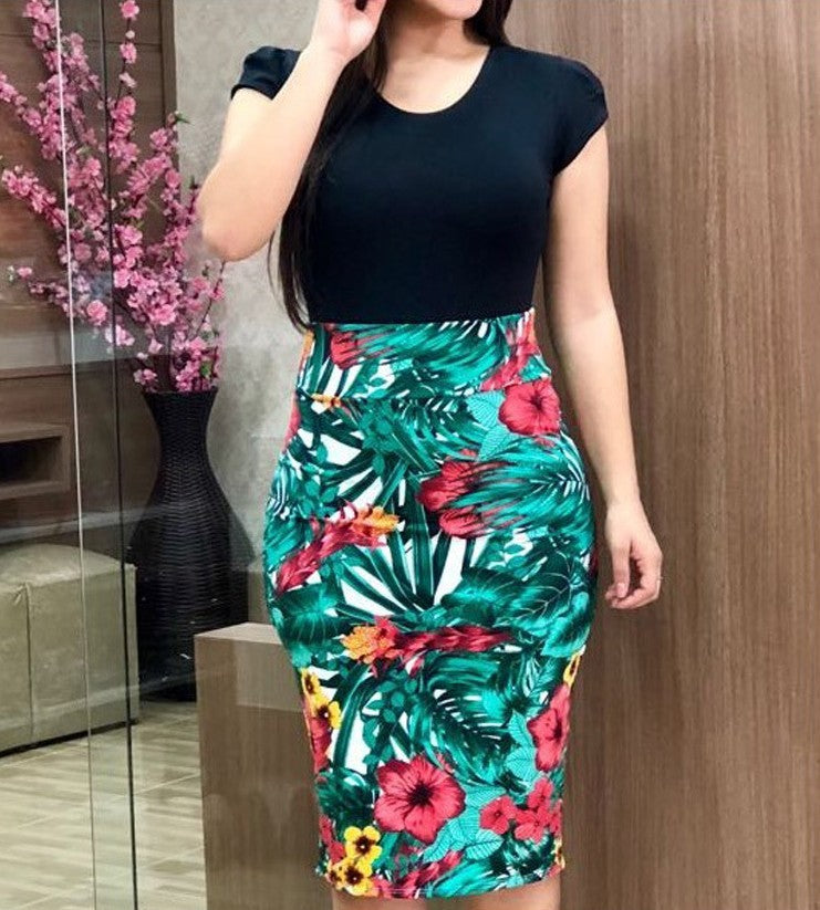 Elegant Printed Midi Pencil Skirt – High Waist, Stretchy & Stylish