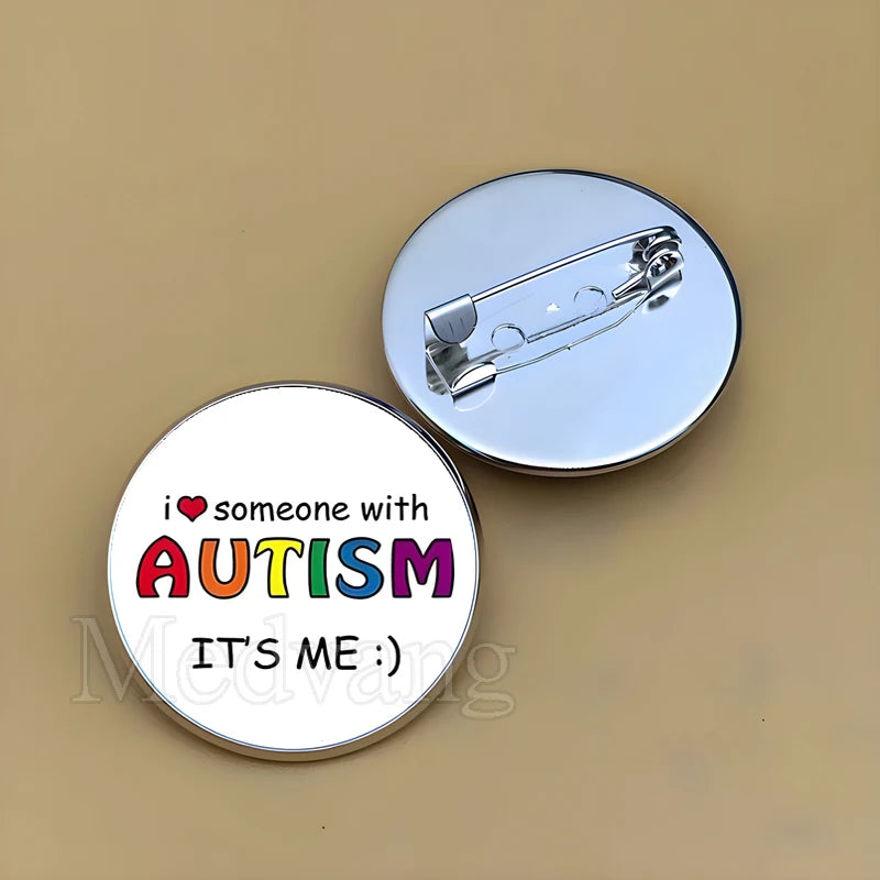 Cartoon Rainbow Autism Glass Brooch Introverted Patient Glass Cabochon Badge Clothes Bag Pin Jewelry