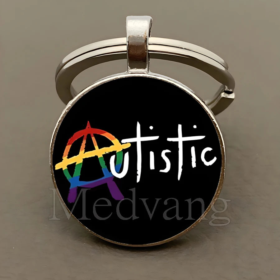 Creative Autism Consciousness Keychain Neuro Divergence Neurodiversity Glass Dome Keychain Wholesale available 25mm