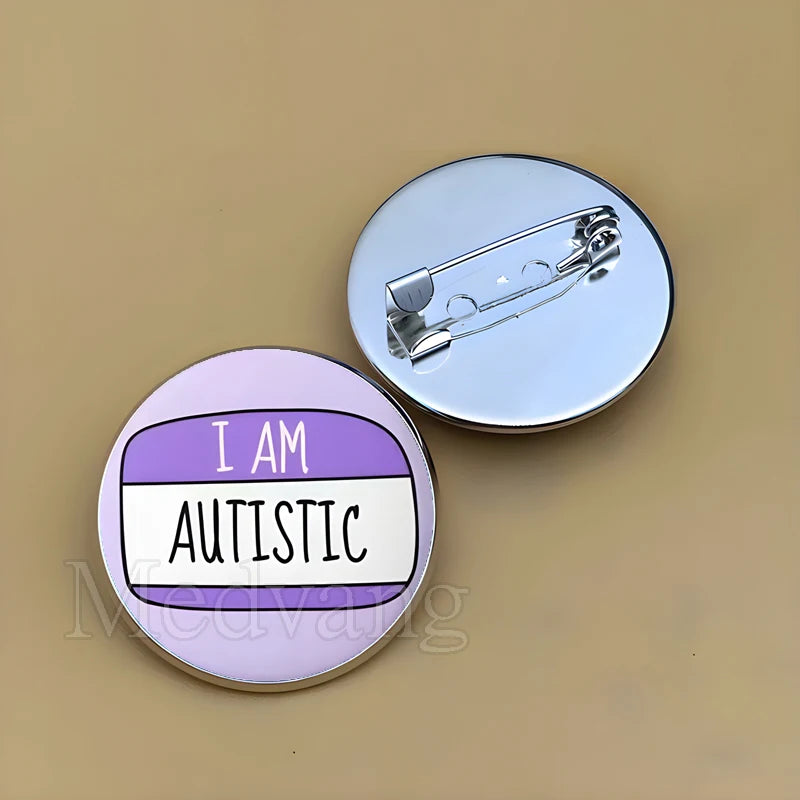 Cartoon Rainbow Autism Glass Brooch Introverted Patient Glass Cabochon Badge Clothes Bag Pin Jewelry