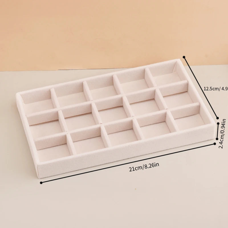 Velvet Jewelry Tray Storage Drawer Small Stackable Beige Jewelry Boxes and Packaging Suitable for Ring Earrings Simple Practical