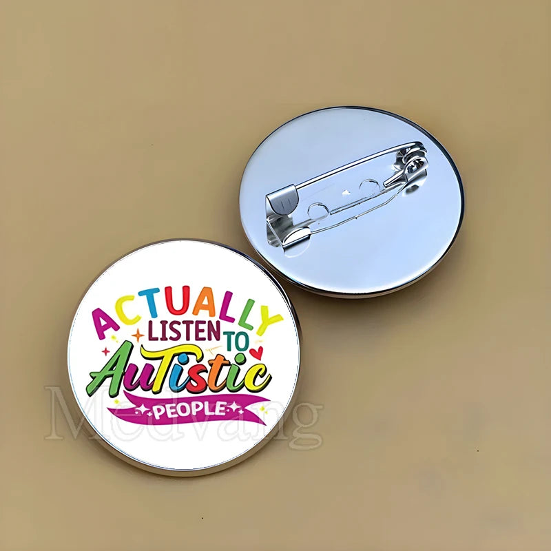 Cartoon Rainbow Autism Glass Brooch Introverted Patient Glass Cabochon Badge Clothes Bag Pin Jewelry