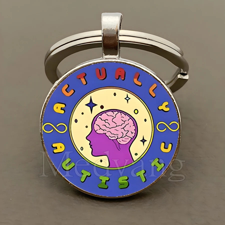 Creative Autism Consciousness Keychain Neuro Divergence Neurodiversity Glass Dome Keychain Wholesale available 25mm