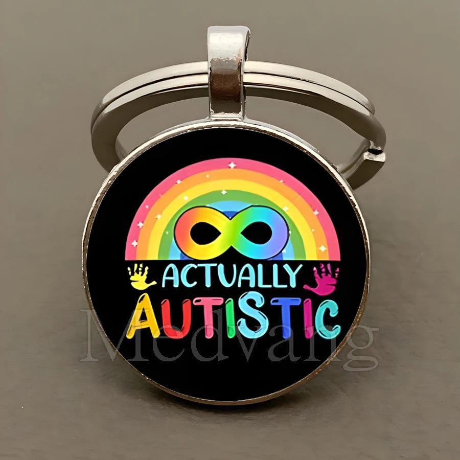 Creative Autism Consciousness Keychain Neuro Divergence Neurodiversity Glass Dome Keychain Wholesale available 25mm