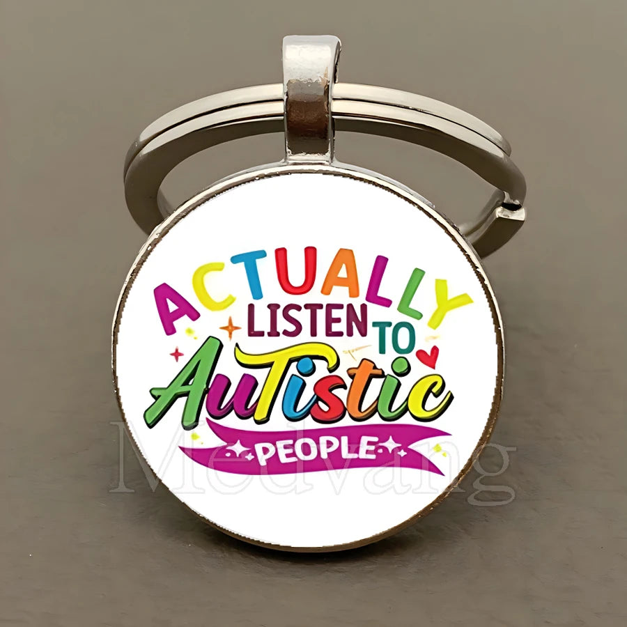 Creative Autism Consciousness Keychain Neuro Divergence Neurodiversity Glass Dome Keychain Wholesale available 25mm