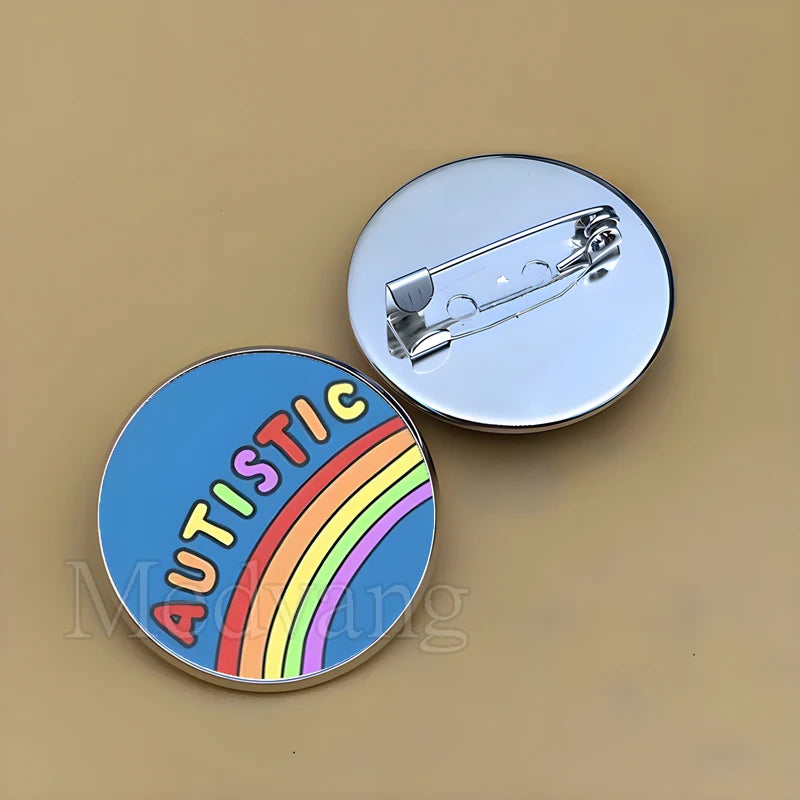 Cartoon Rainbow Autism Glass Brooch Introverted Patient Glass Cabochon Badge Clothes Bag Pin Jewelry