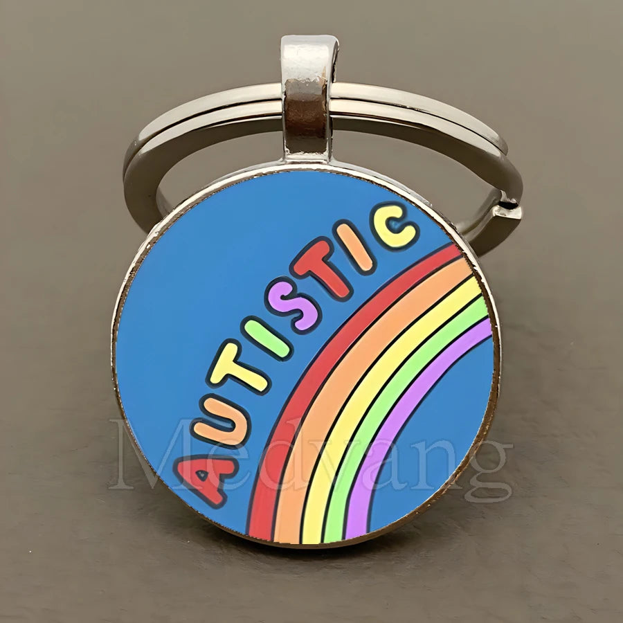 Creative Autism Consciousness Keychain Neuro Divergence Neurodiversity Glass Dome Keychain Wholesale available 25mm