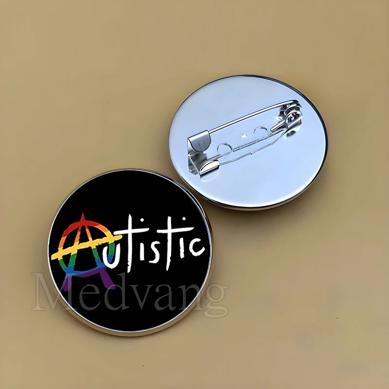 Cartoon Rainbow Autism Glass Brooch Introverted Patient Glass Cabochon Badge Clothes Bag Pin Jewelry