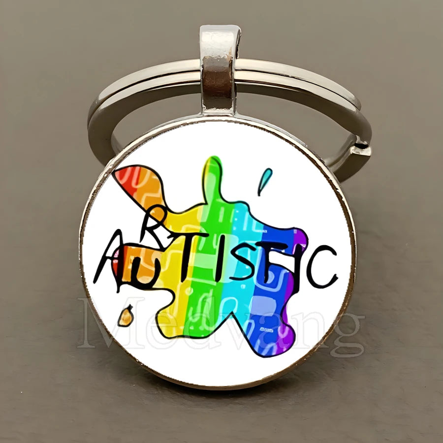 Creative Autism Consciousness Keychain Neuro Divergence Neurodiversity Glass Dome Keychain Wholesale available 25mm