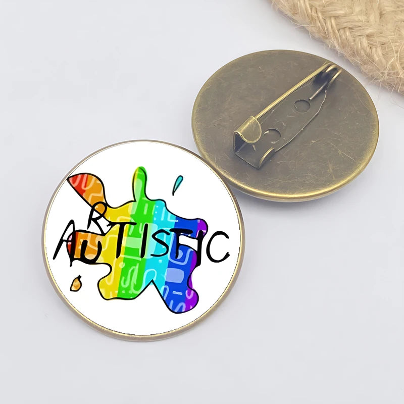 Cartoon Rainbow Autism Glass Brooch Introverted Patient Glass Cabochon Badge Clothes Bag Pin Jewelry