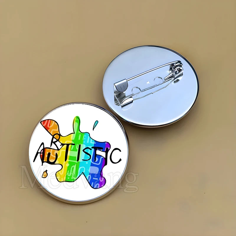 Cartoon Rainbow Autism Glass Brooch Introverted Patient Glass Cabochon Badge Clothes Bag Pin Jewelry