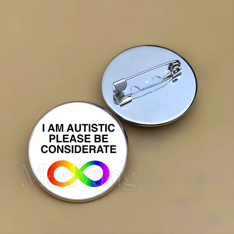 Cartoon Rainbow Autism Glass Brooch Introverted Patient Glass Cabochon Badge Clothes Bag Pin Jewelry