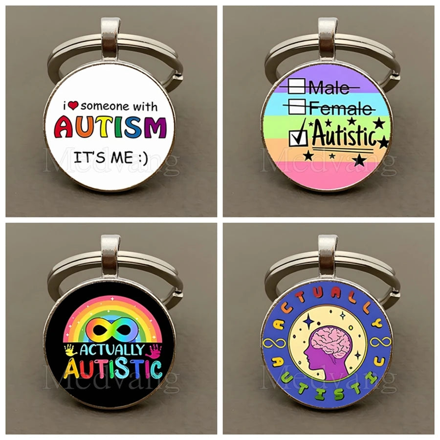 Creative Autism Consciousness Keychain Neuro Divergence Neurodiversity Glass Dome Keychain Wholesale available 25mm