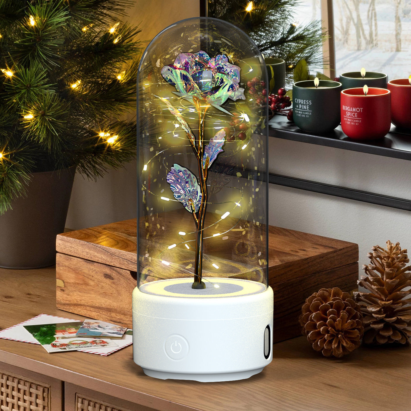 Eternal LED Rose Bluetooth Speaker – Romantic Glass Flower Lamp