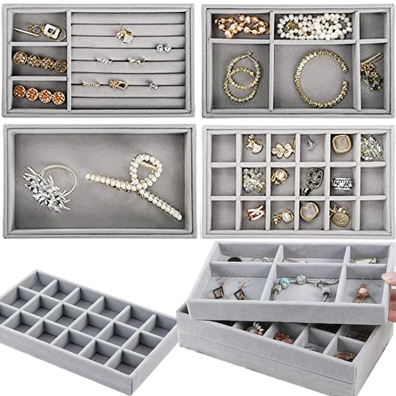 Velvet Jewelry Display Tray Exquisite Jewellery Holder Portable Ring Earrings Necklace Organizer Storage Box Organizator Trays