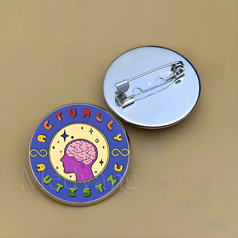 Cartoon Rainbow Autism Glass Brooch Introverted Patient Glass Cabochon Badge Clothes Bag Pin Jewelry