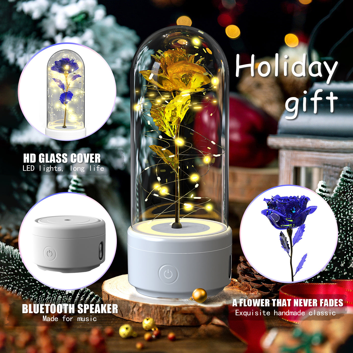 Eternal LED Rose Bluetooth Speaker – Romantic Glass Flower Lamp