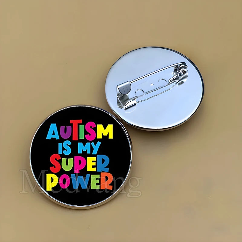 Cartoon Rainbow Autism Glass Brooch Introverted Patient Glass Cabochon Badge Clothes Bag Pin Jewelry