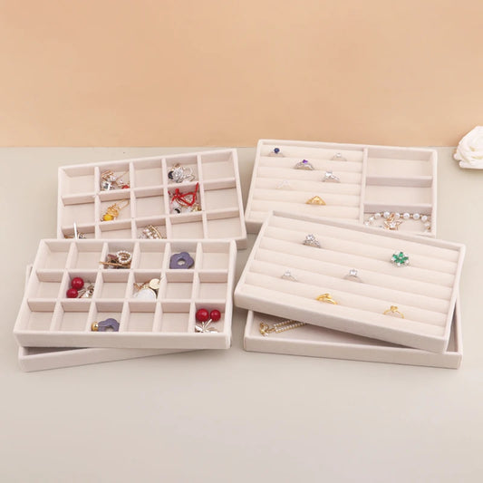 Velvet Jewelry Tray Storage Drawer Small Stackable Beige Jewelry Boxes and Packaging Suitable for Ring Earrings Simple Practical