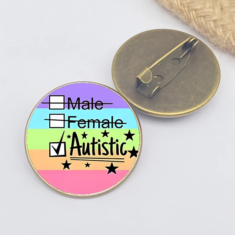 Cartoon Rainbow Autism Glass Brooch Introverted Patient Glass Cabochon Badge Clothes Bag Pin Jewelry