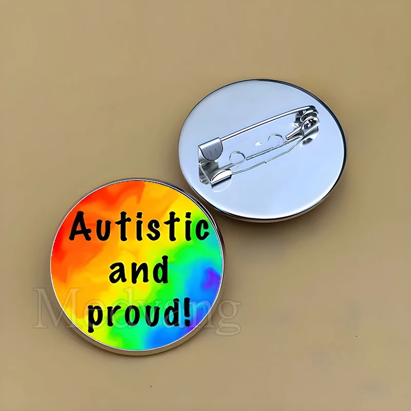 Cartoon Rainbow Autism Glass Brooch Introverted Patient Glass Cabochon Badge Clothes Bag Pin Jewelry