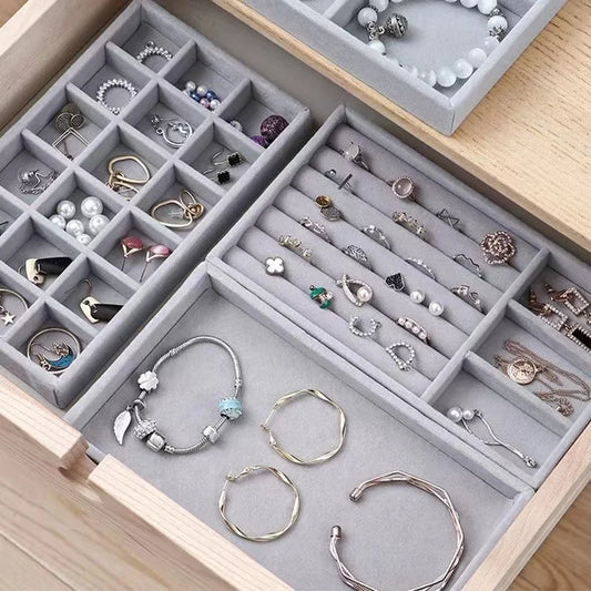 Velvet Jewelry Display Tray Exquisite Jewellery Holder Portable Ring Earrings Necklace Organizer Storage Box Organizator Trays