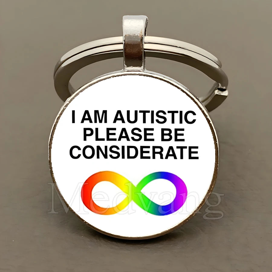 Creative Autism Consciousness Keychain Neuro Divergence Neurodiversity Glass Dome Keychain Wholesale available 25mm