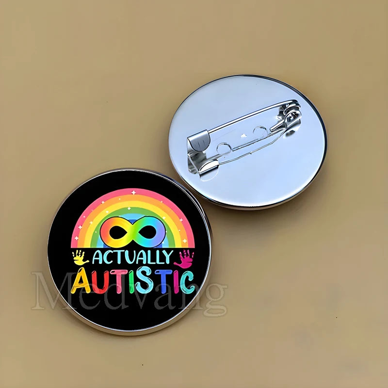 Cartoon Rainbow Autism Glass Brooch Introverted Patient Glass Cabochon Badge Clothes Bag Pin Jewelry