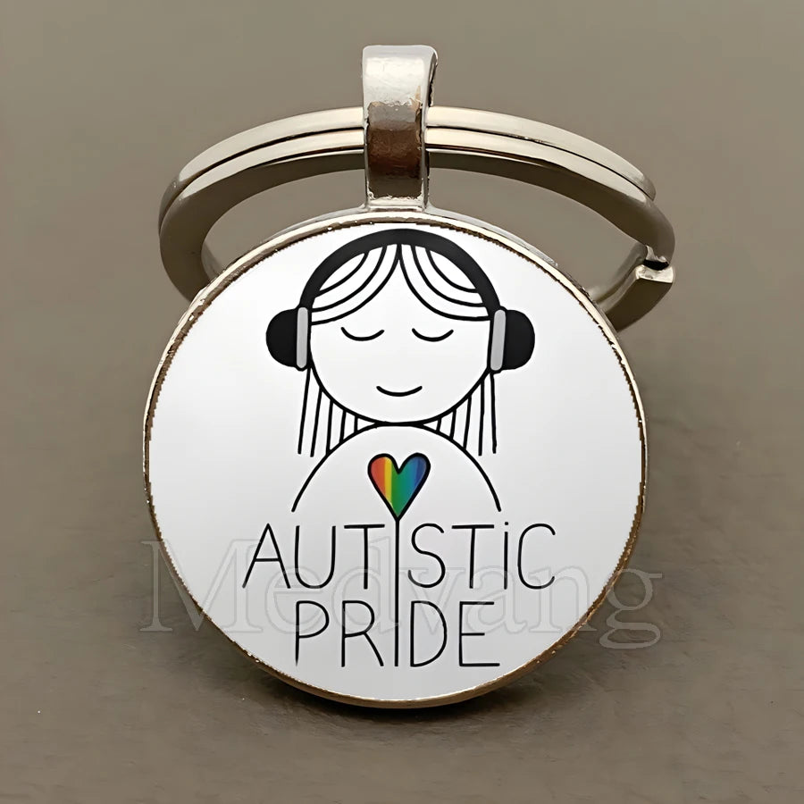 Creative Autism Consciousness Keychain Neuro Divergence Neurodiversity Glass Dome Keychain Wholesale available 25mm