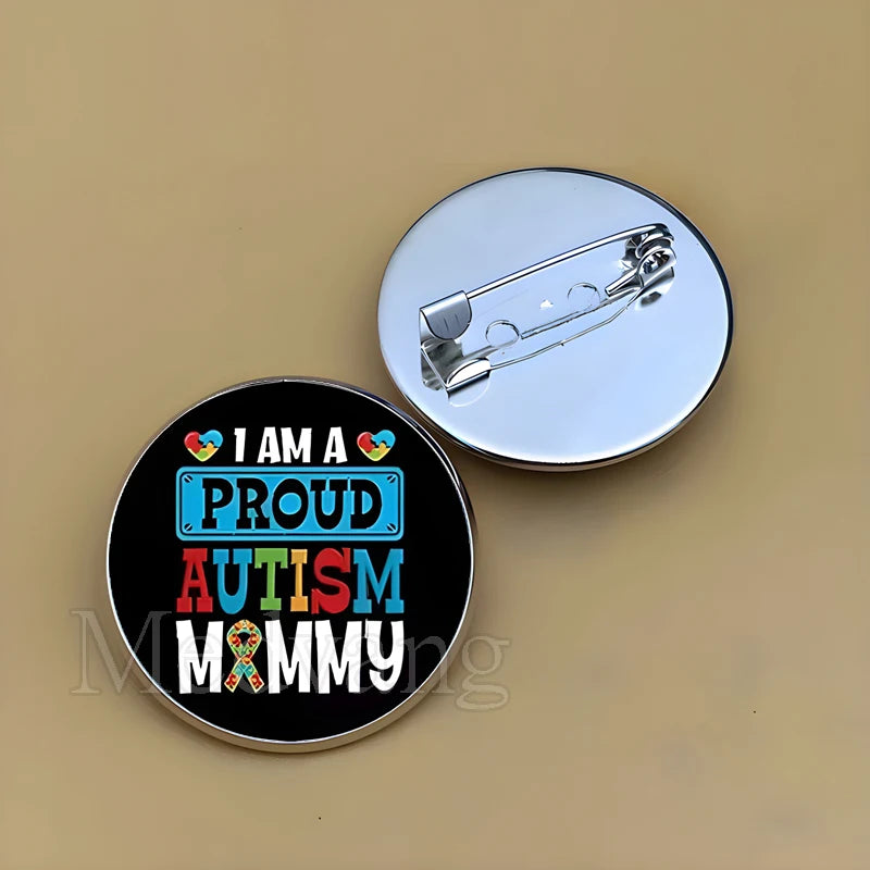 Cartoon Rainbow Autism Glass Brooch Introverted Patient Glass Cabochon Badge Clothes Bag Pin Jewelry