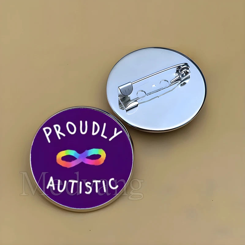 Cartoon Rainbow Autism Glass Brooch Introverted Patient Glass Cabochon Badge Clothes Bag Pin Jewelry