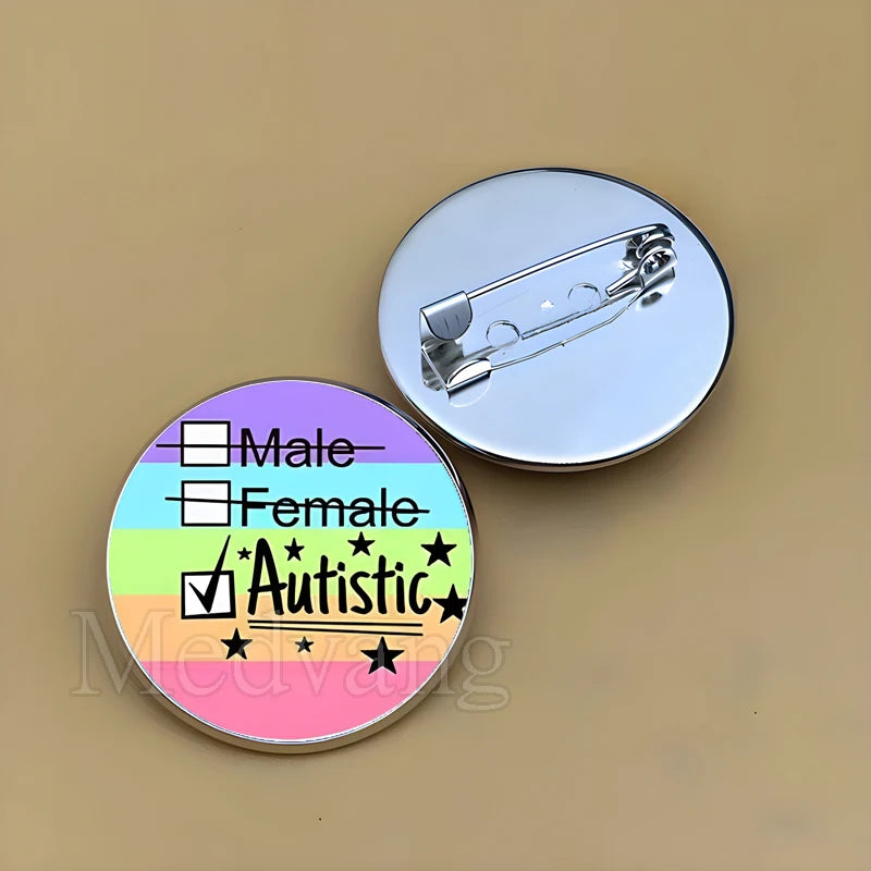 Cartoon Rainbow Autism Glass Brooch Introverted Patient Glass Cabochon Badge Clothes Bag Pin Jewelry